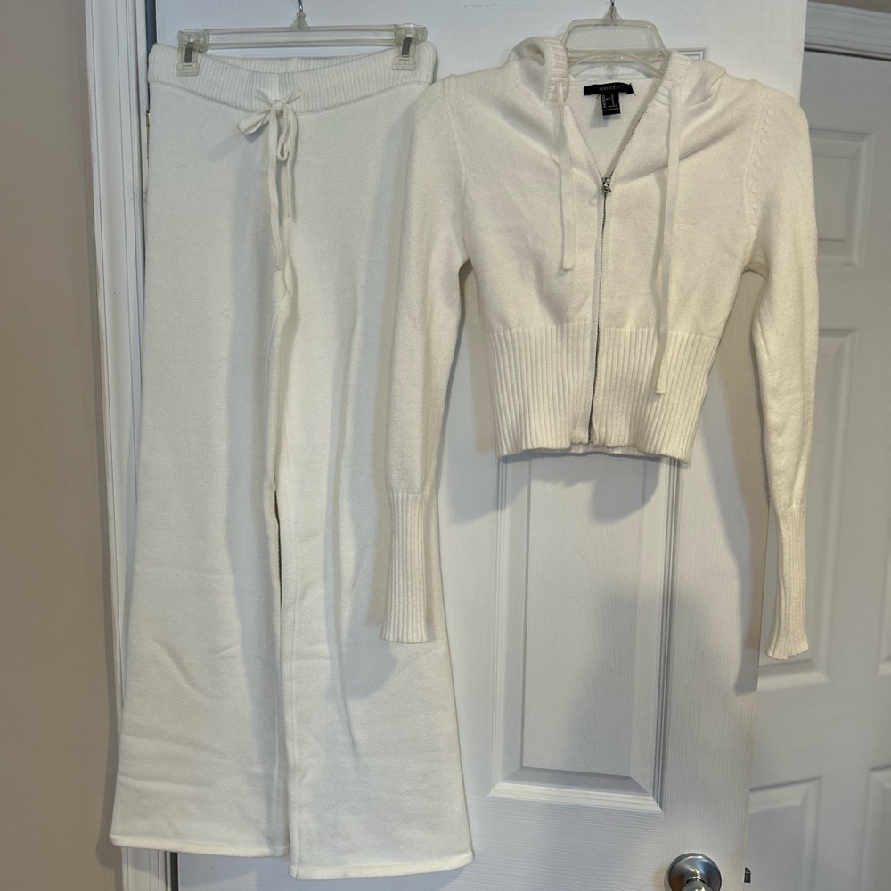 Forever21 Off White/Cream Ribbed Knit Wide Leg Pants Lounge Set - New no tags - Picture 6 of 6